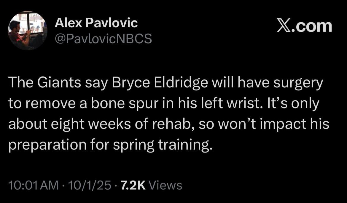 Bryce Eldridge to have surgery