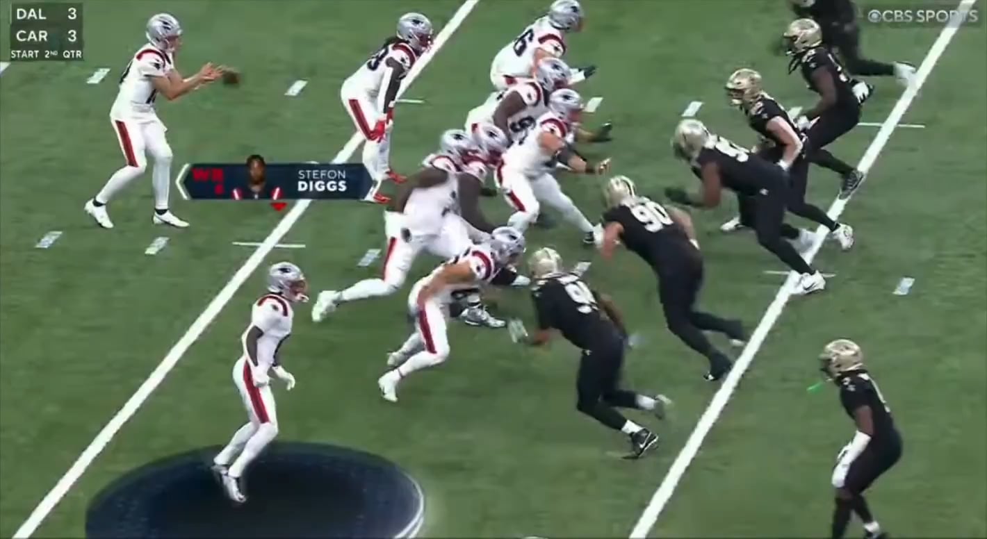 Stefon Diggs is called for an "offensive pass interference" which erases a 61 yard TD for the Patriots