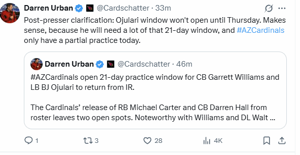 Garret Williams and BJ Ojulari to be activated from IR