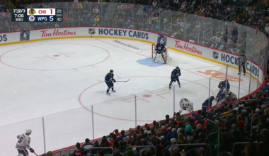 Alex Vlasic cleans up the rebound for his 1st goal of the season