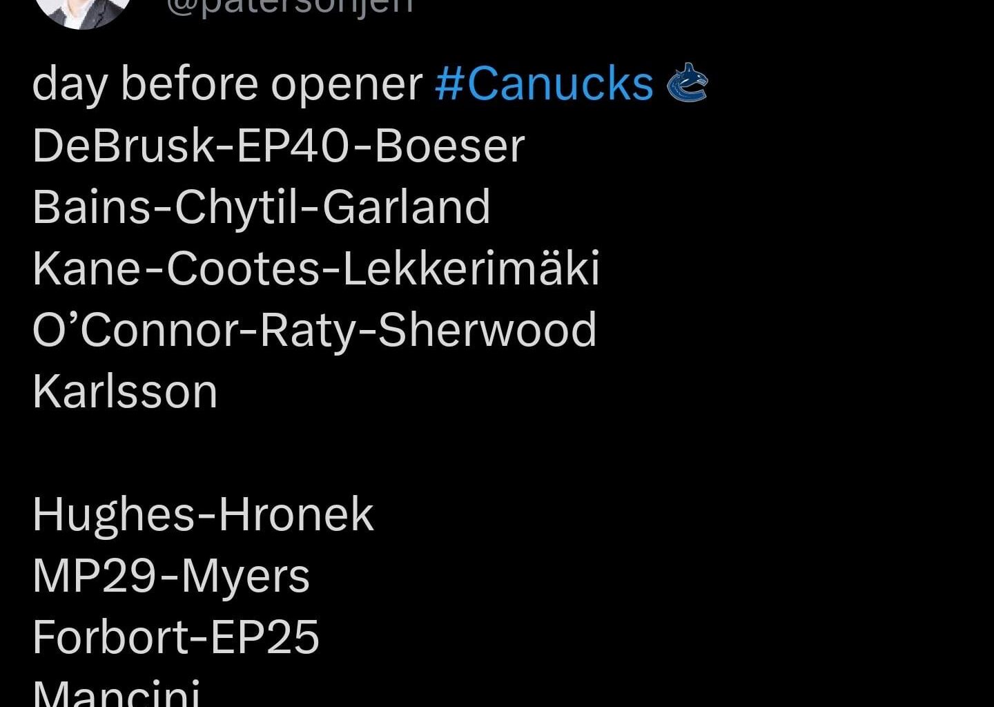 [Paterson] Day before opener