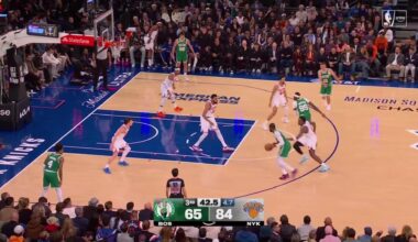 [Highlight] Jaylen Brown's fake hairline gets rubbed off on OG Anunoby's jersey