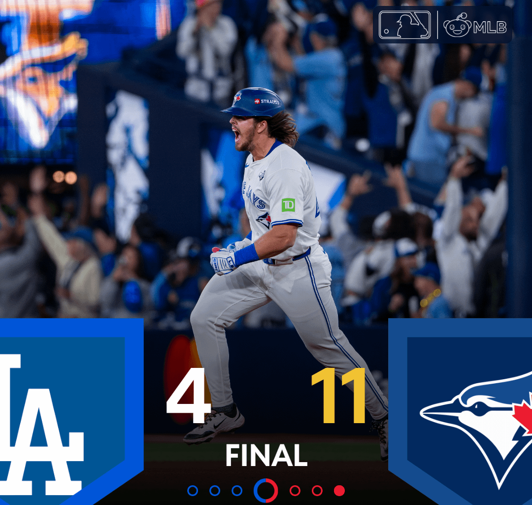 [FINAL] Blue Jays score 11 runs to take Game 1 over the Dodgers