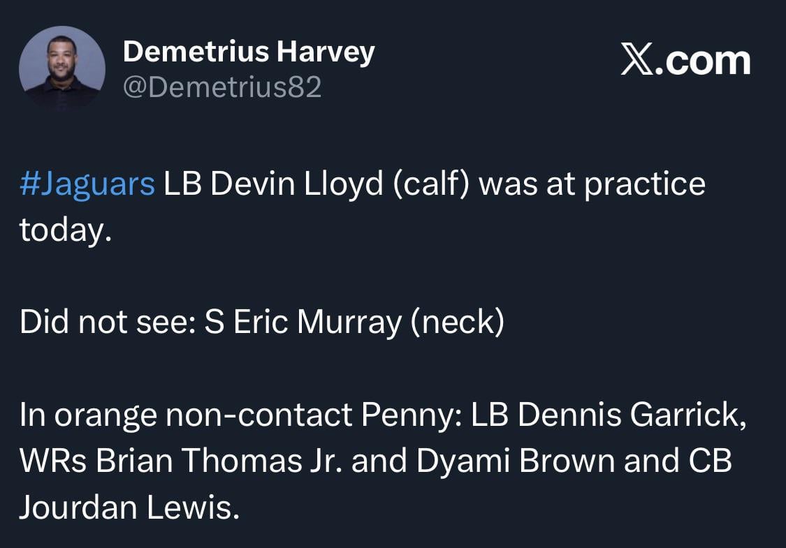 [Demetrius Harvey] Jaguars injury news