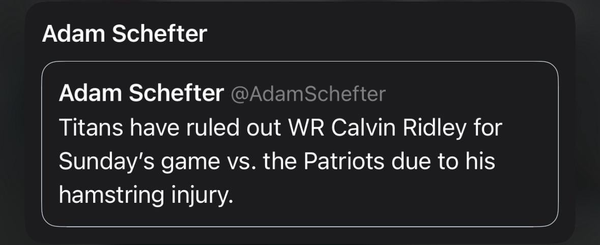 Pats will not be facing Ridley Sunday
