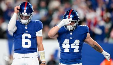 Giants rookies Jaxson Dart and Cam Skattebo combine for five touchdowns in historic New York win over Eagles