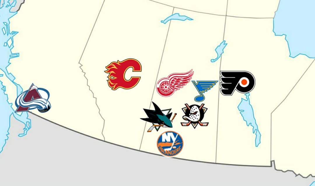 Map of each NHL team's all-time leading scorers' (regular season) birthplaces