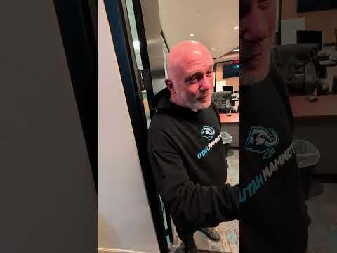 André Tourigny was shaking hands and doing selfies at the Utah Mammoth practice facility tour today