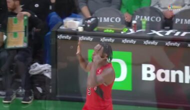 [Highlight] Immanuel Quickley does a "call me" sign to the Celtics Bench, Head Coach Joe Mazzulla responds: "shut the fuck up"