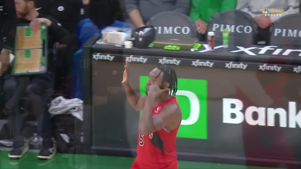 [Highlight] Immanuel Quickley does a "call me" sign to the Celtics Bench, Head Coach Joe Mazzulla responds: "shut the fuck up"