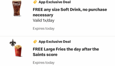 McDonalds gives free soft drink and free Large fries the next day Saints score! Thanks Blake Grupe!