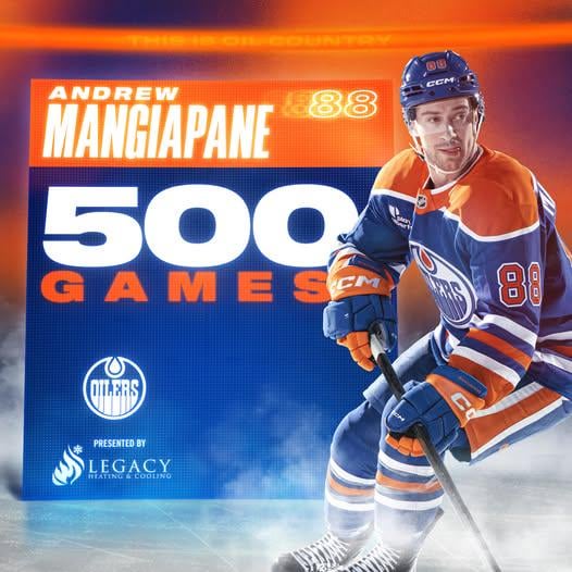 Congrats to Oilers forward Andrew Mangiapane on 500 NHL games!