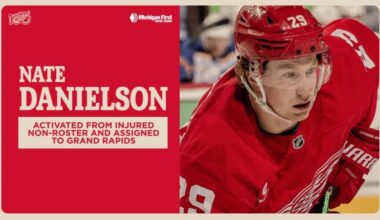 UPDATE: The #RedWings have activated Nate Danielson from injured non-roster and assigned him to the AHL’s Grand Rapids Griffins.