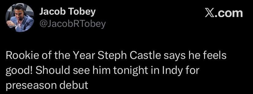 [Tobey] Castle to play tonight against Indy