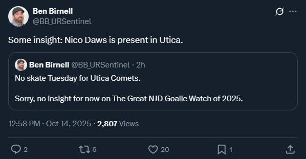 [Birnell] Some insight: Nico Daws is present in Utica.