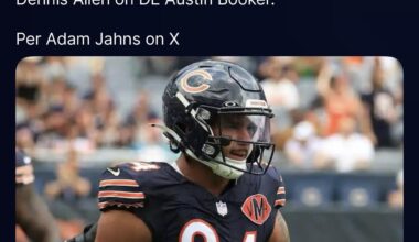 “He’s been outstanding in practice.” - Bears DC Dennis Allen on DE Austin Booker. Per Adam Jahns on X (The Athletic Chicago)