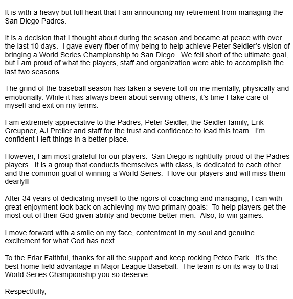 Shildt's email to the San Diego Union Tribune