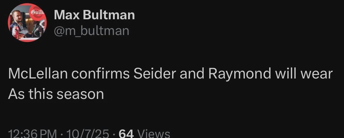 [Bultman] McLellan confirms Seider and Raymond will wear As this season
