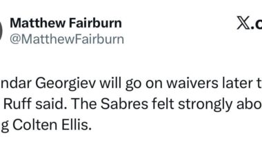 [Fairburn] Alexandar Georgiev will go on waivers later today, Lindy Ruff said. The Sabres felt strongly about adding Colten Ellis.