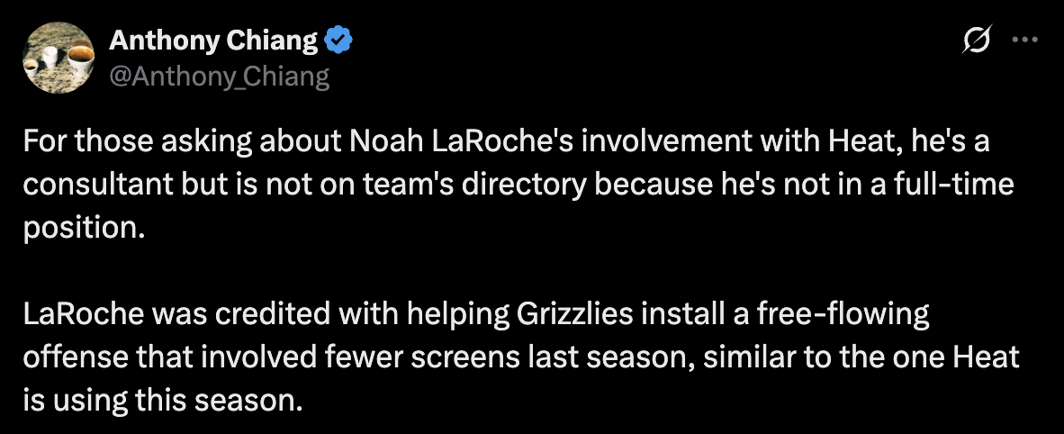 Noah LaRoche, is one of the primary reason for the Heat successful offense.