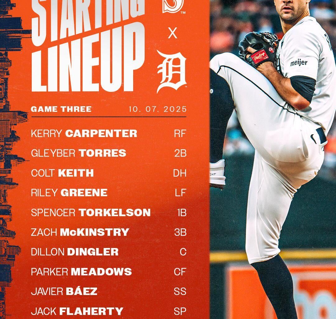 Detroit Tigers’ starting lineup for game 3 of the ALDS against the Mariners! First home game of the playoffs!