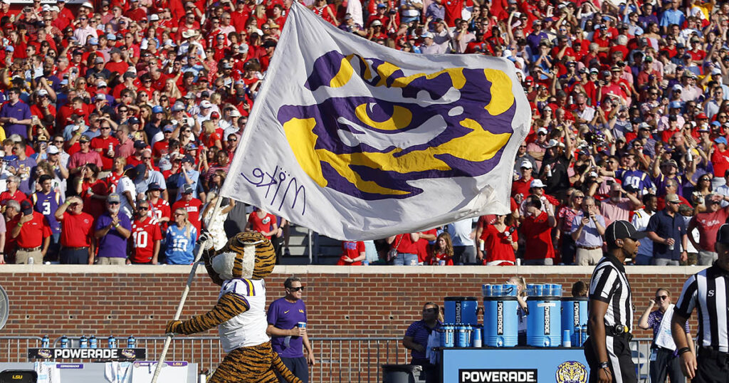 LSU Tigers logo on a flag