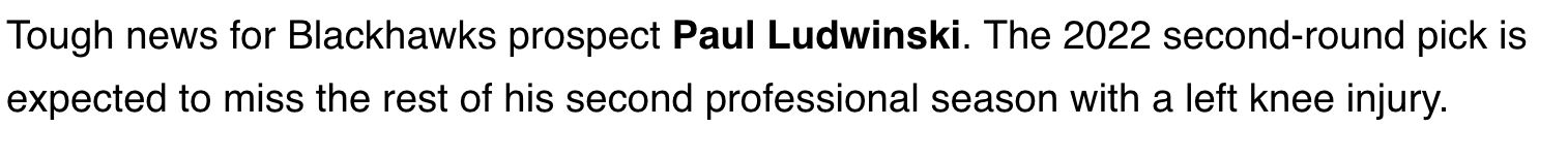 Rockford's Paul Ludwinski out for the season with a knee injury