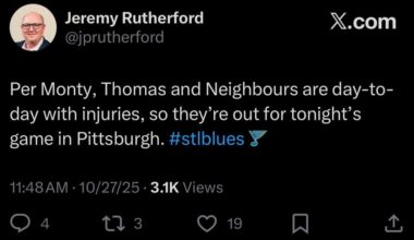 [Rutheford] Per Monty, Thomas and Neighbours are day-to-day with injuries, so they’re out for tonight’s game in Pittsburgh. Toropchenko and Texier are in tonight. “We’re going to check our asses off. Excuse my language.”