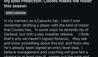 This post a month ago that was downvoted to the netherrealm ⬇️👎📉 that predicted Cootes will make the roster… 👀