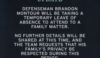 [Alison Lukan] Brandon Montour is taking a leave of absence for a family matter