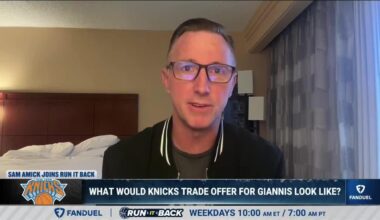 Amick: "New York, it sounds counterintuitive, but they legitimately looked at the Giannis thing and were like were pretty invested in what we have right now..." | Beadle: "hold on, so if they couldve figured out a way, KAT, something— they were like nah we're good?" | Amick: "yeah, yes"