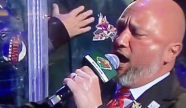 I’ve been watching Minnesota Wild games to fill the void since we lost the boys. Check out this legend behind the anthem singer 🫡