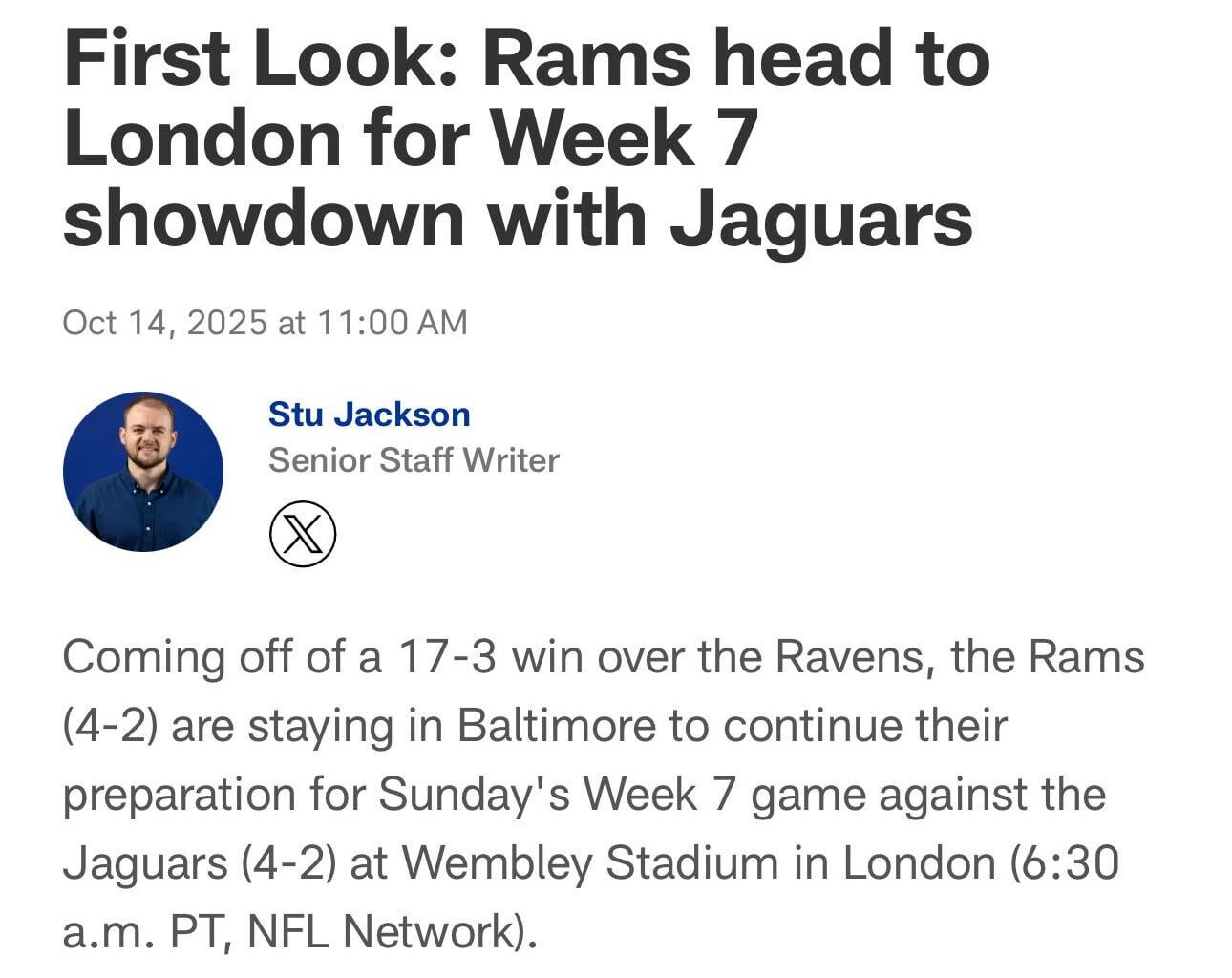 6:30 AM game this Sunday.