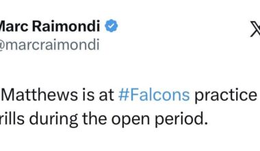 Jake Matthews returns to practice today doing drills