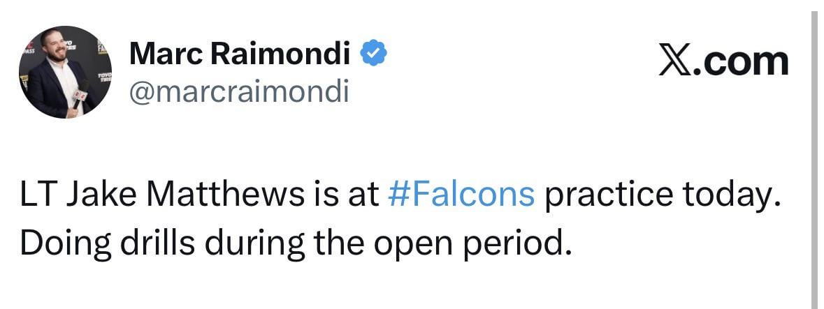 Jake Matthews returns to practice today doing drills