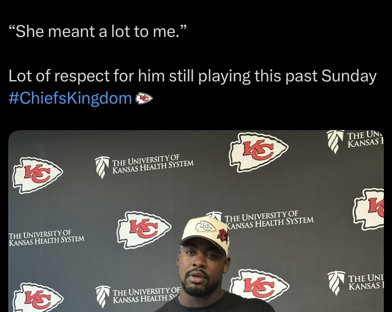 [Matt Foster] Chris Jones says his Aunt Angela passed away from a heart attack while watching their game against the Giants. He received the news after the win. “She meant a lot to me.” Lot of respect for him still playing this past Sunday