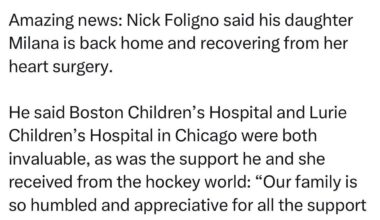 Nick Foligno’s daughter is back home & recovering, per Ben Pope on X