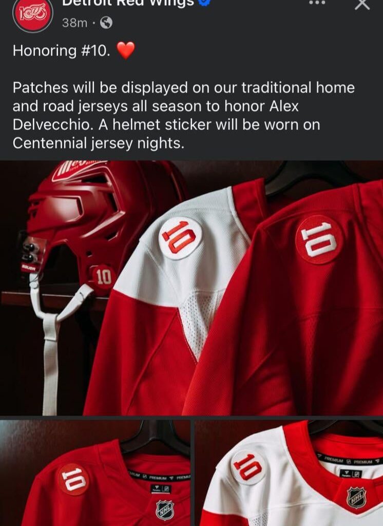 Red wings will honor Alex Delvecchio with a shoulder patch and helmet sticker