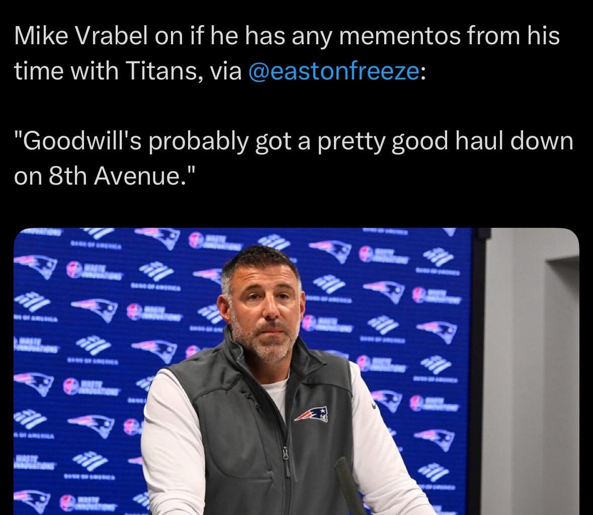 Vrabel revenge game, pats gonna score 50 points and get 50 sacks