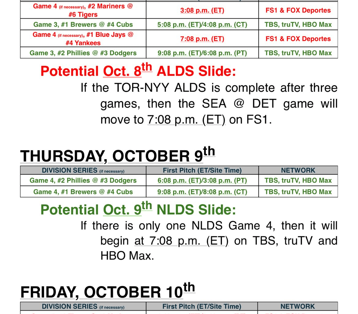 Game 3 of ALDS at Comerica Park will start at 4:08 | Game 4 if needed depends on results of Yankees / Blue Jays either 3 or 7