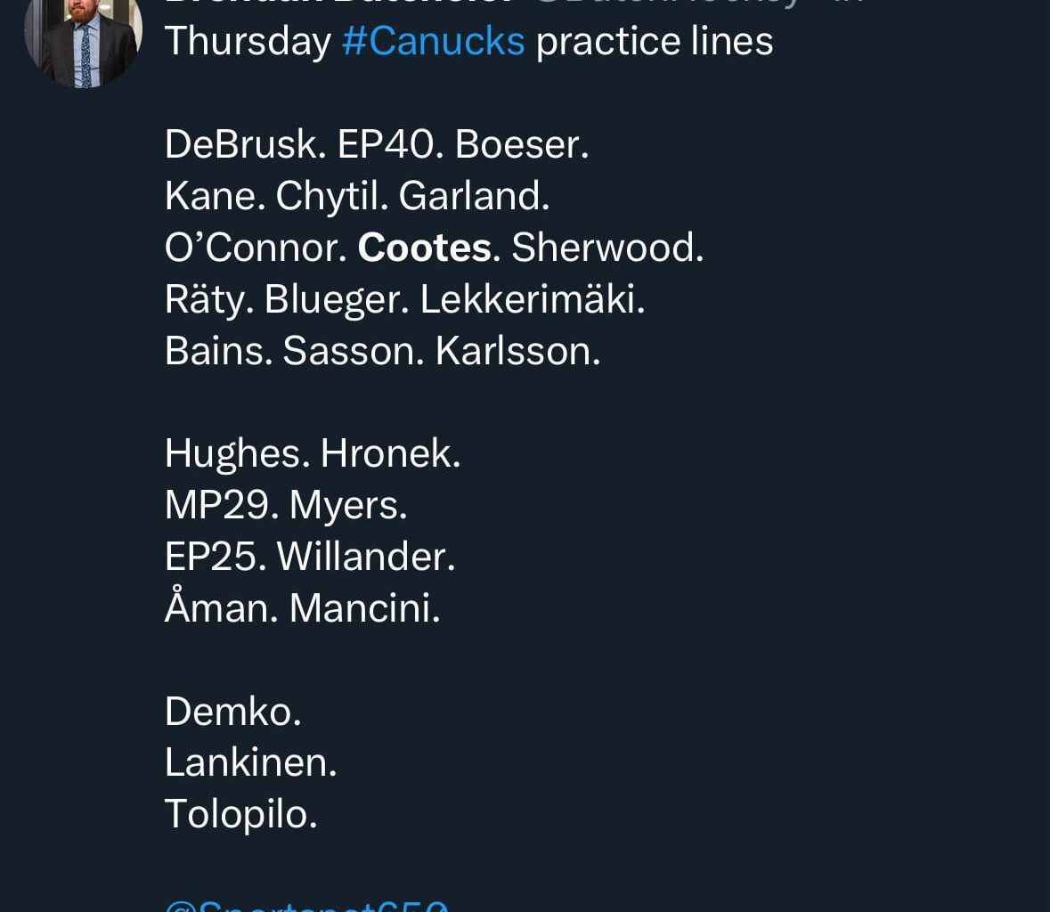 [Batch] Canucks practice lines today