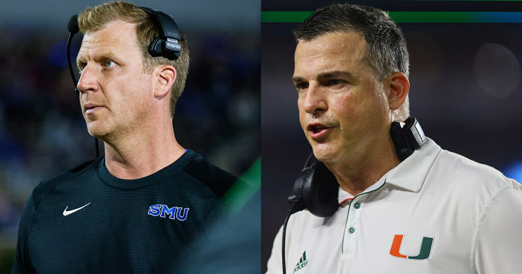 SMU HC Rhett Lashlee and Miami HC Mario Cristobal