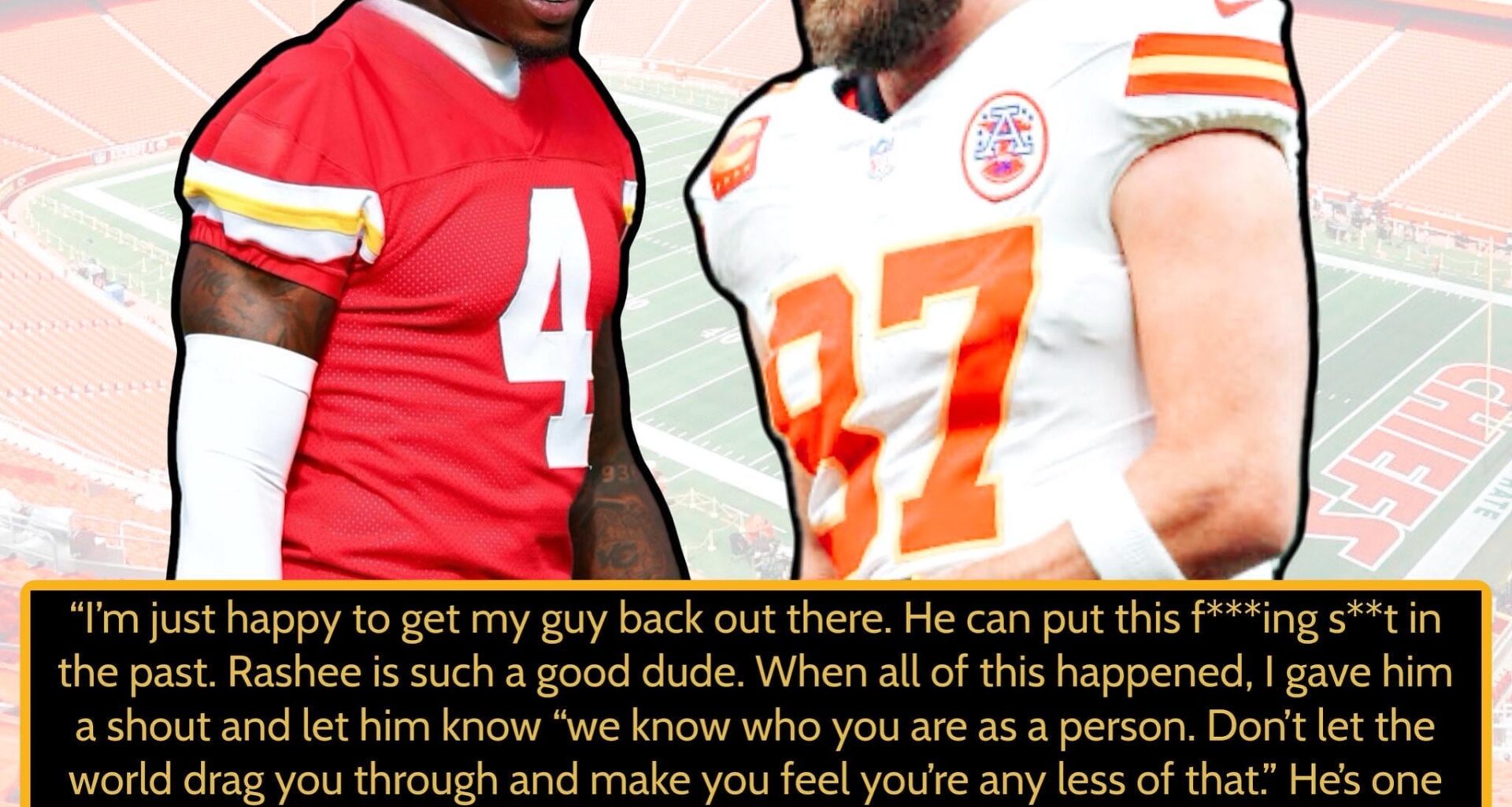 Travis Kelce defended Rashee Rice as a person and called him “one of my favorite teammates I’ve ever had.”