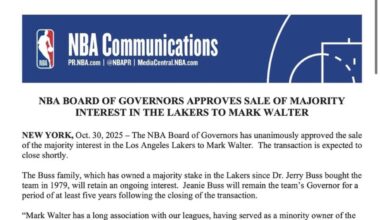 The NBA Board of Governors has unanimously approved the sale of the majority interest in the Los Angeles Lakers to Mark Walter