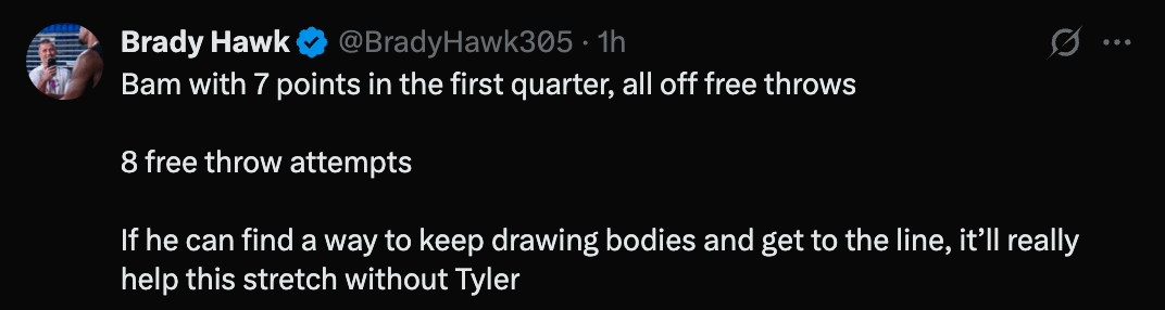 If you watched the game and not just the box score, you’d know Bam was really good. And as usual, love his activity level.