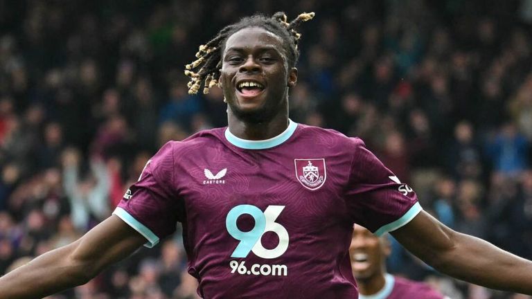 Lesley Ugochukwu celebrates after firing Burnley in front against Leeds United