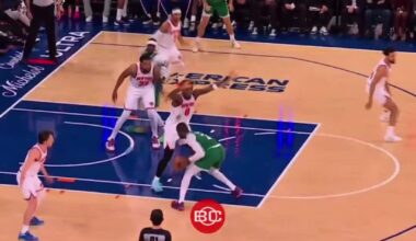 [Highlight] Jaylen Brown's fake hairline gets rubbed off on OG Anunoby's jersey