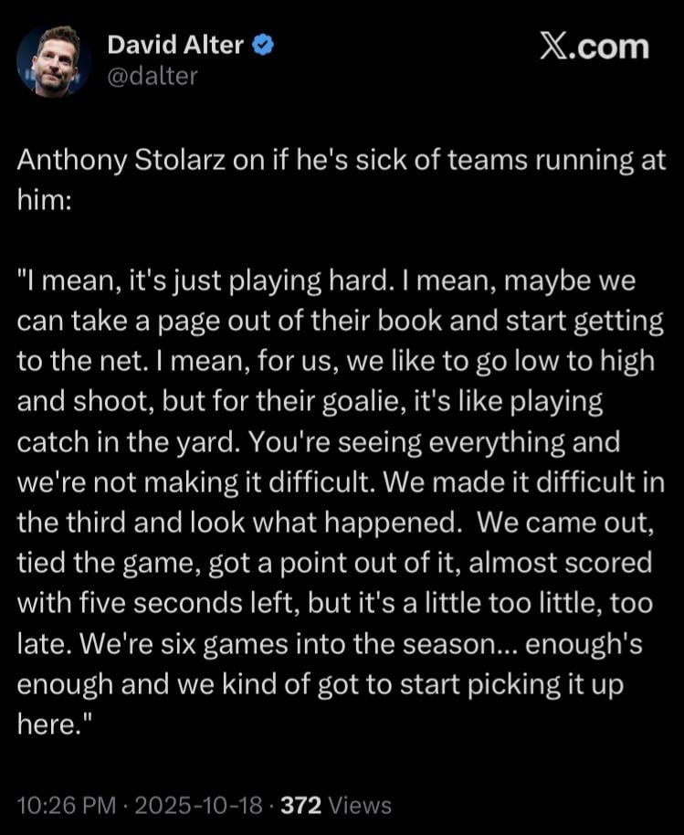 Stolarz Postgame Comments