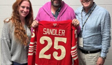 Comedian Adam Sandler gifted a Red Wings jersey after his show at LCA