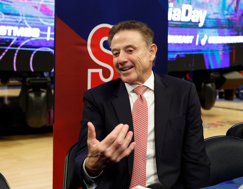 St. John's Red Storm head coach Rick Pitino addresses the media.